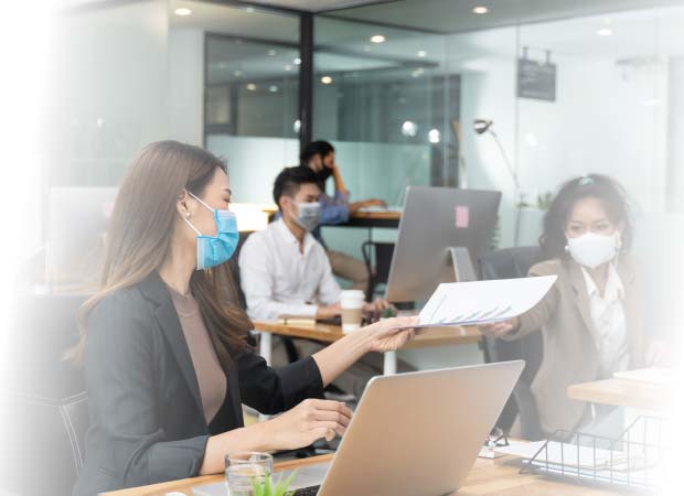 office workers with masks